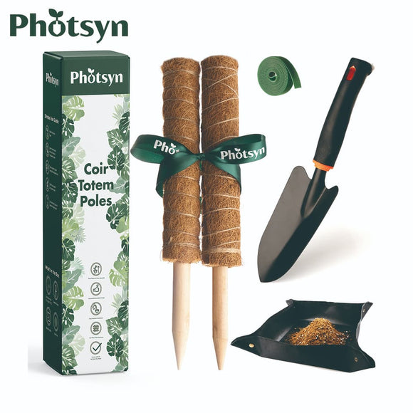 Photsyn Moss Totem Coir Poles, 15.7 Inch 2 Pack Sticks, Tool Set with Garden Ties & Repotting Mat & Gardening Trowel, for Climbing Plants