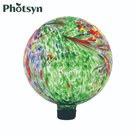 Photsyn Green Artistic Gazing Globe Glass Garden Ball, Outdoor Reflective Lawn and Yard Ornament, 10-Inch