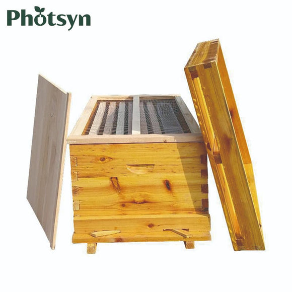 Photsyn 10 Frame Bee Hives, Includes 1 Deep Bee Boxes, 1 Bee Hive Super with Beehive Frames and Foundation